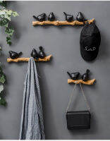 ตะขอแขวนเรซิ่นรูปนกสีดำ 4 ตัว (Four  Black Birds Hook)
