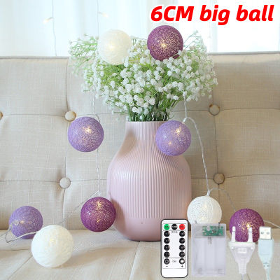 6CM Led Cotton Ball Garland Light String Fairy Garden Children Bedroom Lamp Weeding Hoilday Home Christmas Decor Outdoor Party