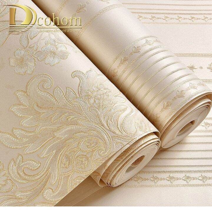 noenname-nuil-ง่ายแผ่นรองจานข้าวสไตล์ยุโรปวอลล์เปเปอร์ตกแต่งบ้านลาย-damask-3d-ม้วนวอลล์เปเปอร์สำหรับห้องนอนห้องนั่งเล่น