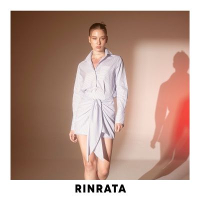 RINRATA - Venus shirt เสื้อเชิ้ต ผ้า คอตต้อน ลายทาง เส้นตรง ฟ้า ขาว มีกระเป๋า เสื้อใส่เที่ยว ชุด ไปทำงาน ชุด ไปทะเล ฟรีไซส์ Freesize