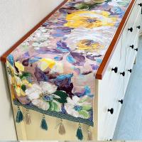 Luxury Waterproof European Impression Oil Painting Table Runner TV Cabinet Tablecloth Pastoral Vintage Plant Flower Abstract Painting Table Runner