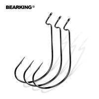 BEARKING 50 pcs ต่อชุดตกปลาหนอนนุ่มตะขอเหล็กคาร์บอนสูงกว้าง Super Lock Fishhooks Soft Lure Jerk Hooks เหยื่อ-anyengcaear