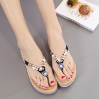 Slippers for Womens Outer Wear 2022 New Fashion Flat Heel Flip Flops Non-slip Rhinestone Flip Flops Women Flat Sandals