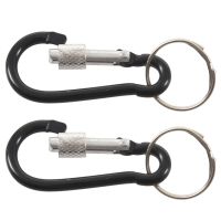 2X 6 Cm Long Black Aluminum Alloy Screw Locking Split Ring Keyring Carabiner Hook