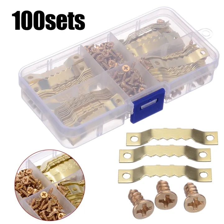 100 Sets Saw Tooth Picture Frame Hangers Hanging Photo Oil Painting Mirror Hooks Hardwood With
