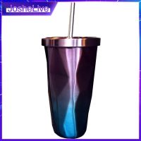 【CW】Portable Reusable Dual Layer Stainless Steel Rhombus Vacuum Straw Cup Summer Vacation Cold Cup Tumbler Matte Finish Coffee Mug