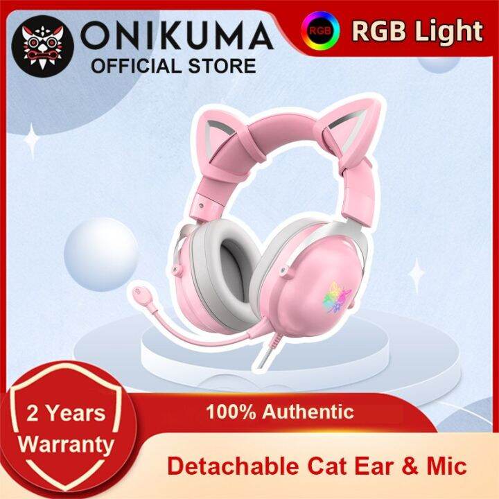 ONIKUMA X11 Gaming Headphones With 360° Flexible HD Mic Detachable Cat Ear RGB Light Gaming