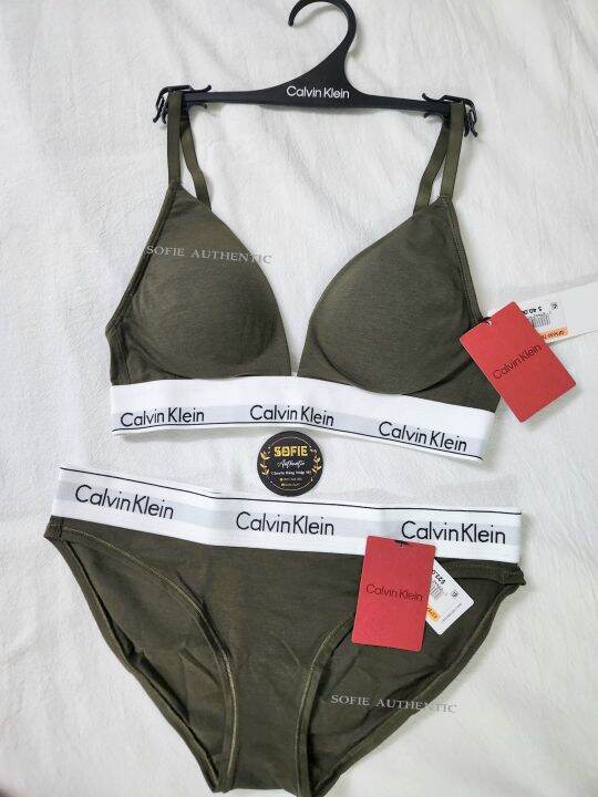 Best Seller ] Chính Hãng Calvin Klein Modern Cotton Lightly Lined Triangle  Bralette + Bikini Màu Xanh Rêu Tôn Da Lạ Mắt 