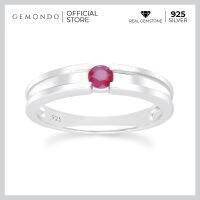 Gemondo แหวนเงินแท้ 925 Sterling Silver ชุบโรเดียม ประดับทับทิม (Ruby) ขนาด 3.5 มม. สไตล์แหวนเม็ดเดี่ยว