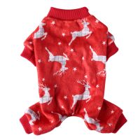 Christmas Elk Print Pet Pajamas for Dogs,Soft Warm Fleece Dog Jumpsuit, Lightweight Puppy Pullover