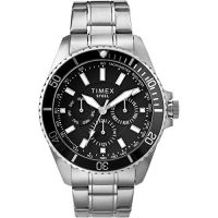 Timex Mens Dress Analog 44mm Stainless Steel Multifunction Bracelet Watch Silver-Tone/Black