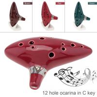 1 Set 12 Hole Ocarina Ceramic Alto Mid Tone ToneC Flute Instrument Red Brown Green