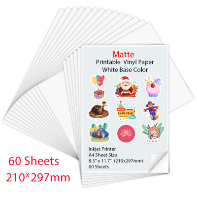 60Sheets Printable Vinyl Sticker Paper A4 PET Transparent Waterproof Self-Adhesive paper for For Inkjet Printer DIY Crafts Gift