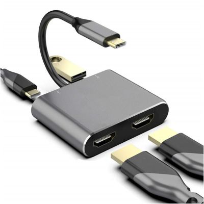 IRCTBV อะแดปเตอร์แล็ปท็อป4 In 1 4K 60Hz ชนิด C เพื่อขยายหน้าจอ HDMI คู่ USB ฮับแท่นวางมือถือ C