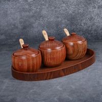 【CW】 Wood Cellar Bowl with Built-in to avoid Dust Seasoning Flavoring Dish Holder Saver Jar