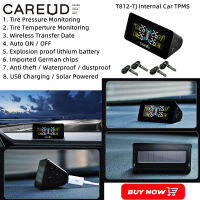 CAREUD T812-TJ จอ LCD แบบไร้สายภายในรถยนต์ TPMS ระบบตรวจสอบความดันลมยางพร้อมเซ็นเซอร์ 4 เซลล์ USB ชาร์จไฟได้อย่างรวดเร็ว