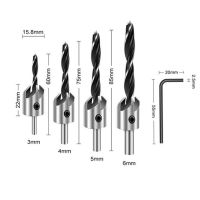 4/7ชิ้นขลุ่ย Countersink สว่านชุดสกรูงานไม้ Chamfer เครื่องมือ3-6มิลลิเมตรหุ้นเสนอ