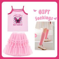 Girls Vest Skirt Suit Sets Fashion Barbie Pink Butterfly Pattern Tops TUTU Princess Dress Baby Clothes