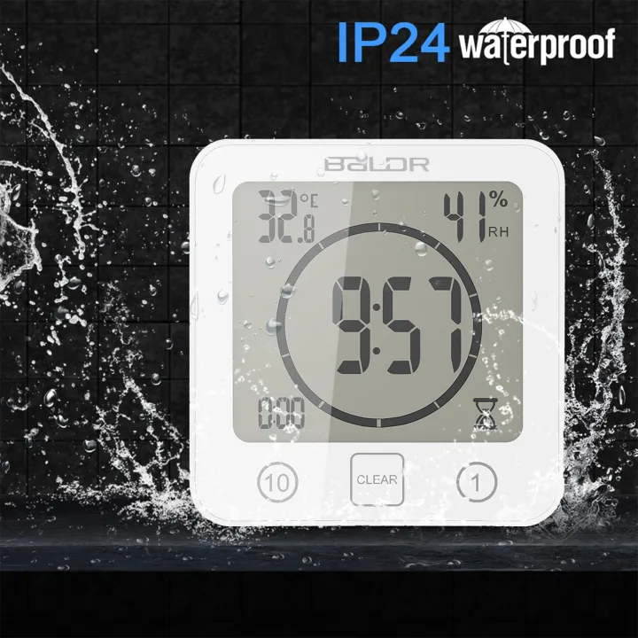 Lcd Screen Waterproof Digital Bathroom Wall Clock Temperature Humidity