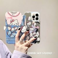 ฝาพับด้านบน iphone เชลล์ ฝาพับกระจก ผ้ายีนส์ kt cat เหมาะสำหรับ Apple 14 เคสมือถือ iPhone1313promax soft 12 female 11