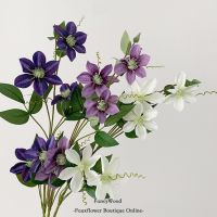 5PC ครีม Clematis ดอกไม้ประดิษฐ์เครื่องประดับตกแต่งยุโรป Pastoral สดบ้านตกแต่งห้องนั่งเล่นตารางดอกไม้เทียมเครื่องประดับ0000