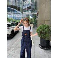 ร้อน, ร้อน★QQ3D C- ELINE 2023 lazy style logo drawstring design Tencel denim all-match one-piece suspender pants