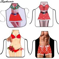 Christmas Kitchen Aprons Sexy Funny Printed Aprons Dinner Party Baking Apron Delantal Cocina For Woman Man BBQ Cartoon CWQ008 Aprons