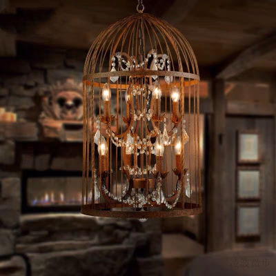 Spot parcel post Crystal Birdcage Chandelier Wrought Iron American R Industrial Style Lamps Restaurant Bar Counter European Clothing Store