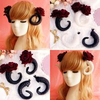 【CW】 Rose Devil Horn Hairpin Flower Hair Antler Sheep Horn Hairpin Halloween cosplay Devil Sheep Hair Accessories