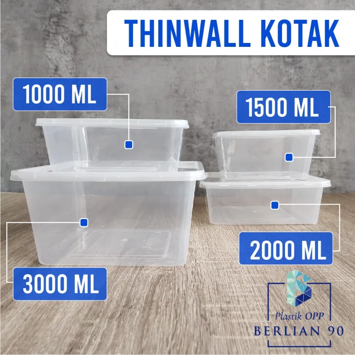 Thinwall Square 3000 Ml Food Container Box Tempat Makan Plastik