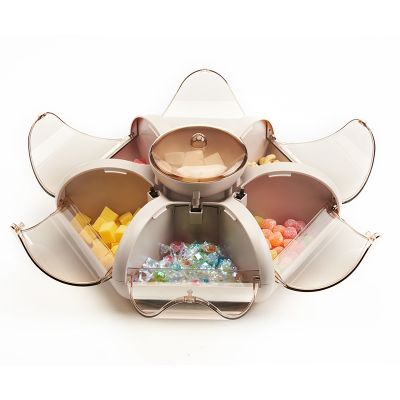 1pc Transparent Press Type Lotus Fruit Box Living Room Fruit Tray Snack Compartment Storage Case