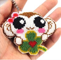 ✓✠ Flower Monkey cross stitch kit unifinished printed stamped 14ct plastic canvas DIY handmade craft needlework Keychain