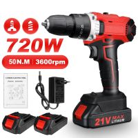 21V Electric Impact Drill 2 Speed Electric Drill Rechargeable Screwdriver + 2 Lithium-ion Battery for 18V Battery 10mm