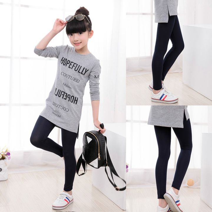 ready-stock-solid-color-thin-polyester-girls-leggings-summer-teenager-girl-stretchable-pencil-pants-children-trouser