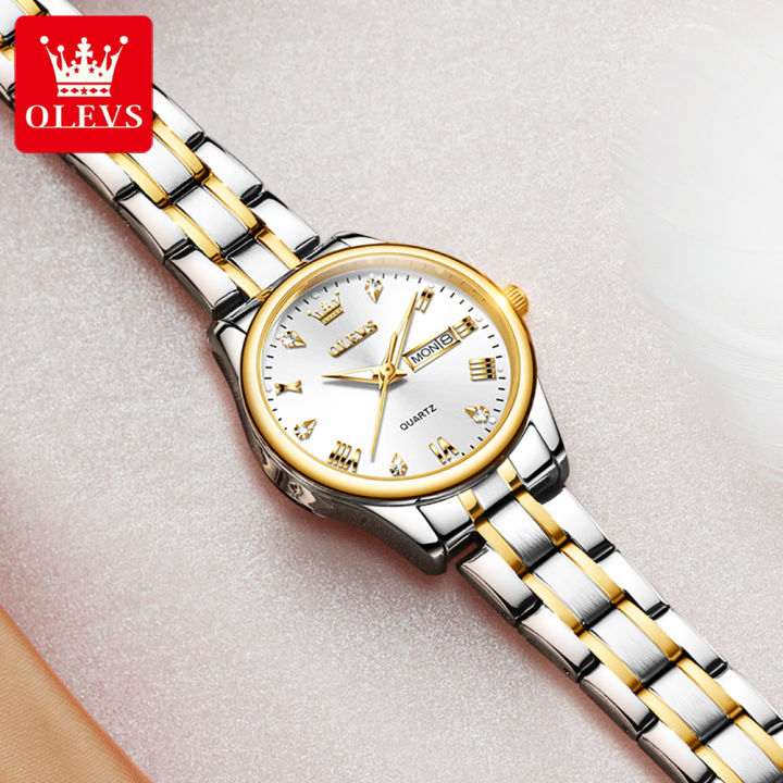 100-ของแท้-olevs-นาฬิกา-ผู้หญิง-กันน้ำ-ของขวัญวาเลนไทม์-สายสเตนเลส-นาฬิกาแฟชั่นเรืองแสง