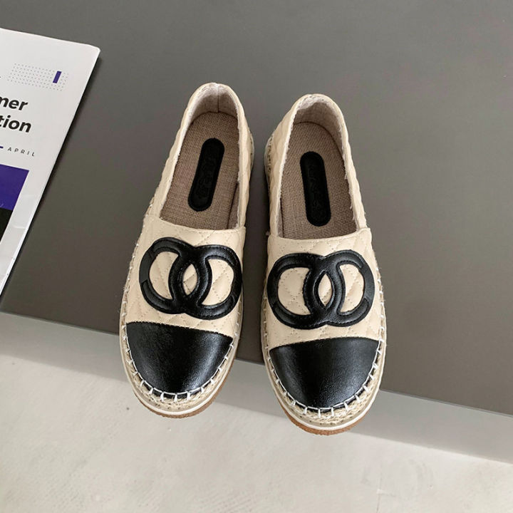 รองเท้าชาวประมงสไตล์ชาแนลสำหรับผู้หญิง-2023-รองเท้าชั้นเดียวแบบใหม่ฤดูใบไม้ผลิรองเท้าโลฟเฟอร์พื้นนิ่มแบบหนา