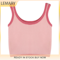 Lemary เสื้อกล้ามถักผู้หญิง,2023แฟชั่นฤดูร้อนสีตัดกันหวานๆคอสี่เหลี่ยมแขนกุดเข้ารูป