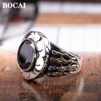 BOCAI จริง S925เครื่องประดับเงินบริสุทธิ์ธรรมชาติอาเกตสีดำบุคคลวินเทจไวกิ้งผู้ชายแหวนอินเทรนด์ของขวัญวันหยุด