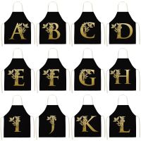 Golden Letters Pattern Apron for Women Kitchen Baking Accessories Sleeveless Cotton Linen Bibs Home Cooking Aprons 65x53cm Aprons