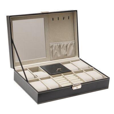 Watch Cases for Men, 8 Slots Lockable Watch Box Organizer for Men with Jewelry Organizer