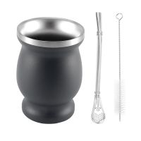 Double-Wall Stainless Yerba Mate Gourd Tea Cup Set Coffee Water Cup with 1 Bombillas Straws Spoon &amp; Clean Brush