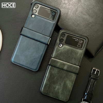 เคสหนัง HOCE เคสโทรศัพท์แบบพับสามส่วนสำหรับ Samsung Z Flip3ฝาพับ4 5ก. บานพับเพื่อป้องกันการกระแทกเคสนิ่มสำหรับ Zflip4 Zflip3