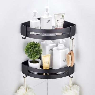 Wall Corner Shelf Organizer Black Aluminum Shower Rack Shampoo Holder Kitchen Hanger Bathroom Accessories