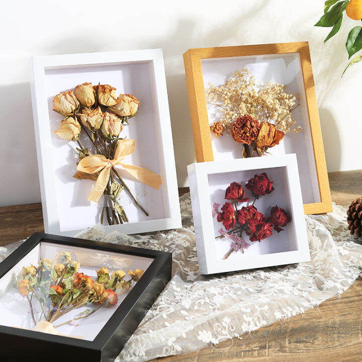 (Ship from local)3D Simple hollow 3cm Wooden Glass photo Frame Shadow