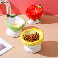 SUC Painted Ceramic Cat Food Bowl Ergonomic Neck Guard Pet Feeder Elevated Pet Food Dispenser