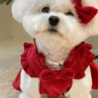 Korean Autumn Bow Corduroy Princess Dress Clothes For Small Medium Dogs Pet Winter Warm Puppy Coat Chihuahua Dog Clothes Dresses