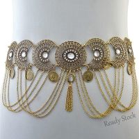 【hot sale】 ⊕۞ B55 Women Belly Dance Belt Waist Metal Crystal Coin Tassel Body Chain Jewelry