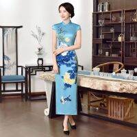 【CW】 Size M 6XL Traditional Chinese Dresses Cheongsam Flower Bird Print Long Qipao Sexy Split Tang Costume Lady Qipao