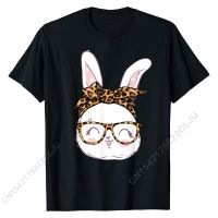 Bunny Glasses Leopard Print Bandana Funny Easter Eggs T-Shirt Print Leisure T Shirt Hip Hop Cotton Mens T Shirt