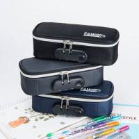 HOT14★Multi-functional Male Student Portable Stationery Box Anti-theft Password Lock Pencil Case Three-layer Large-capacity Pen Bag